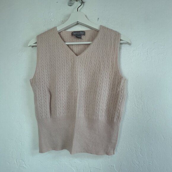 Grayson & Dunn Womens 100% Cashmere Cable Knit Cropped Sweater Vest Large Beige - Picture 1 of 9